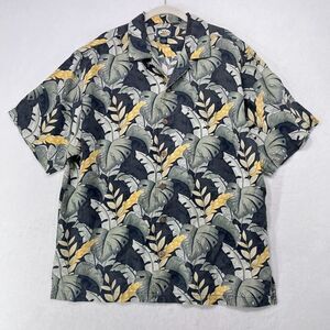 Tommy Bahama Shirt Men M Grey 100% Linen Hawaiian Tropical Aloha Resort Beach